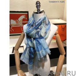 Fashion Hermes Carriage Solitaire Cashmere Shawl 110 x 200 Sky Blue