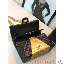 High Quality Classic Flap Bag Crocodile Embossed Gold /Black