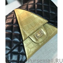 High Quality Classic Flap Bag Crocodile Embossed Gold /Black