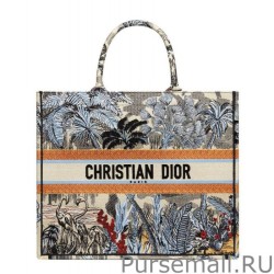 High Christian Dior Book Tote Bag In Embroidered Canvas Green