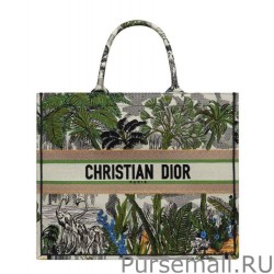 7 Star Christian Dior Book Tote Bag In Embroidered Canvas Green