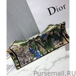 7 Star Christian Dior Book Tote Bag In Embroidered Canvas Green