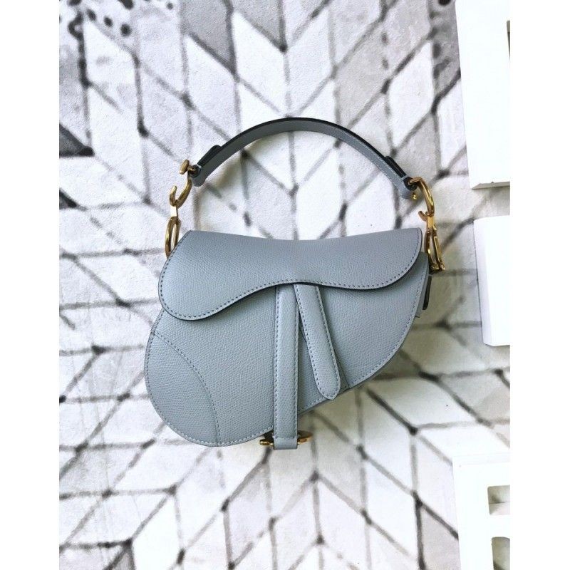 Luxury Christian Dior Mini Saddle Calfskin Bag Light Blue