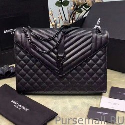 Inspired Yves Saint Laurent Large Chain Shoulder Bag Black Calfskin Y221250