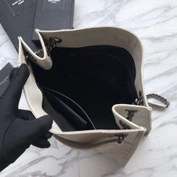Designer YSL Saint Lauren Niki Medium Shopping Bag Crinkled Vintage Leather Beige