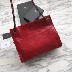 Top Quality YSL Saint Lauren Niki Medium Shopping Bag Crinkled Vintage Leather Red