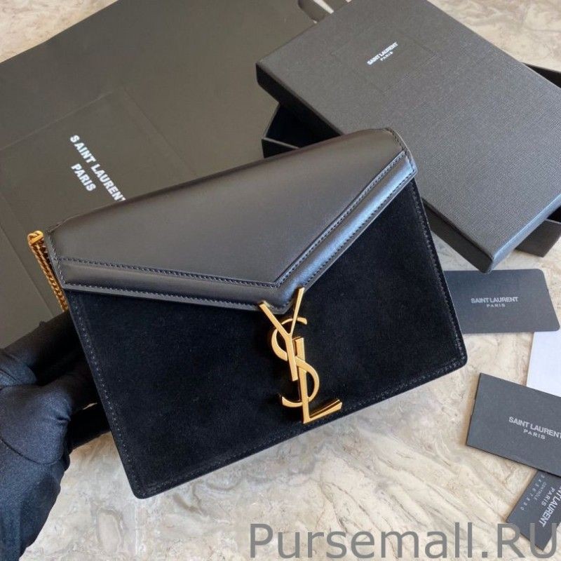 UK YSL Saint Laurent Cassandra Medium Suede Bag Black