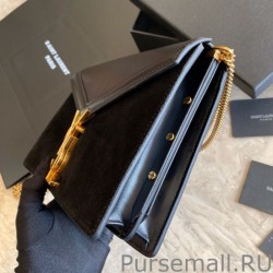 UK YSL Saint Laurent Cassandra Medium Suede Bag Black