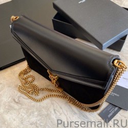 UK YSL Saint Laurent Cassandra Medium Suede Bag Black