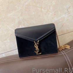 UK YSL Saint Laurent Cassandra Medium Suede Bag Black