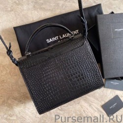 Copy YSL Saint Laurent Cassandra Medium Top Handle Crocodile Bag Black