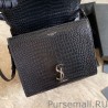 Copy YSL Saint Laurent Cassandra Medium Top Handle Crocodile Bag Black