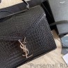 Copy YSL Saint Laurent Cassandra Medium Top Handle Crocodile Bag Black