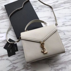 AAA+ YSL Saint Laurent Cassandra Top Handle Medium Bag Poudre Embossed Leather Beige