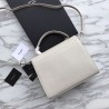 AAA+ YSL Saint Laurent Cassandra Top Handle Medium Bag Poudre Embossed Leather Beige