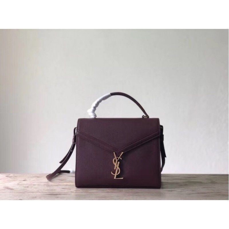 Replica YSL Saint Laurent Cassandra Top Handle Medium Bag Poudre Embossed Leather Claret