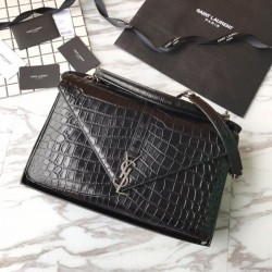 Top YSL Saint Laurent Envelope Bag in Crocodile Pattern Black