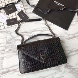 Top YSL Saint Laurent Envelope Bag in Crocodile Pattern Black