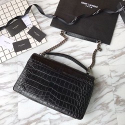 Top YSL Saint Laurent Envelope Bag in Crocodile Pattern Black