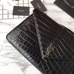 Top YSL Saint Laurent Envelope Bag in Crocodile Pattern Black