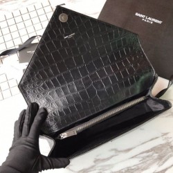 Top YSL Saint Laurent Envelope Bag in Crocodile Pattern Black