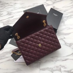 Top Quality YSL Saint Laurent Envelope Small Bag Grain Embossed Claret