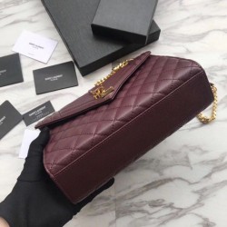 Top Quality YSL Saint Laurent Envelope Small Bag Grain Embossed Claret