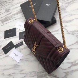 Top Quality YSL Saint Laurent Envelope Small Bag Grain Embossed Claret