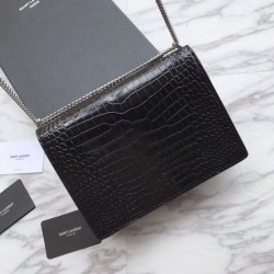 Copy YSL Saint Laurent Enveloppe Mini Chain Wallet Crocodile Black