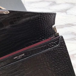 Copy YSL Saint Laurent Enveloppe Mini Chain Wallet Crocodile Black