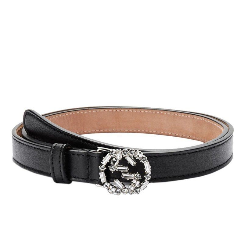 High Gucci Metallic Leather Belt With Crystal Interlocking G Buckle 354380 AP00K 1000