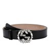 1:1 Mirror Gucci Black Leather Belts With Crystal Interlocking G Buckle 354381 AP00K 1000