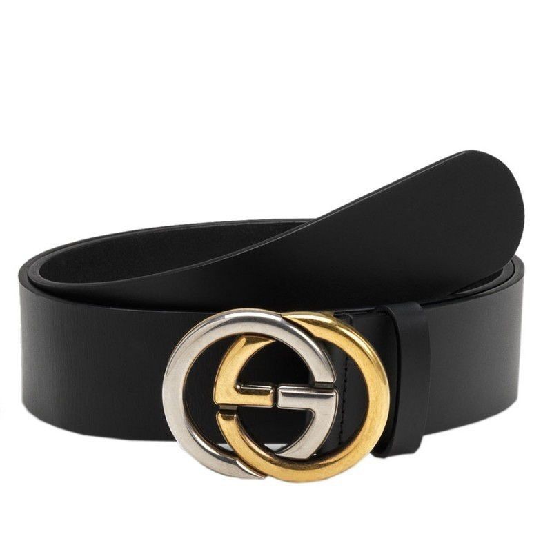 Luxury Gucci Leather Belt With Bi-colour Interlocking G Buckle 295777 BGH0N 1000
