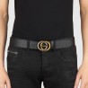 Luxury Gucci Leather Belt With Bi-colour Interlocking G Buckle 295777 BGH0N 1000