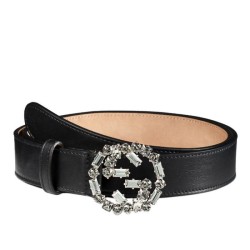 Perfect Gucci Leather Belts With Crystal Interlocking G Buckle 354381 AP0IN 8176