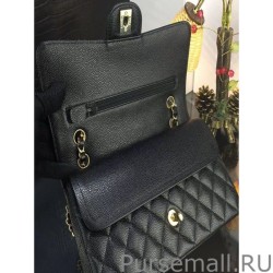 Top Classic Grained Calfskin Falp Bag A1112 Black Gold Hardware