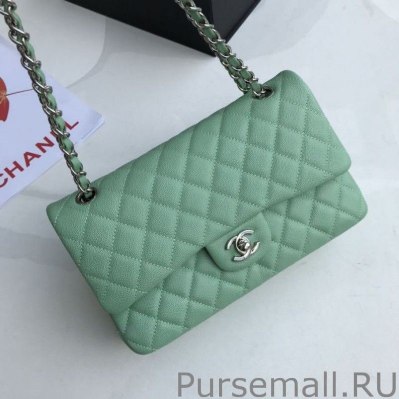 Top Quality Classic Grained Calfskin Flap Bag A1112 Light Green