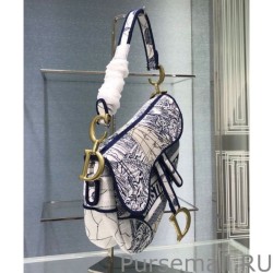 Inspired Christian Dior Saddle Multicolor Dior Around the World Embroidery Blue