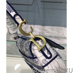 Inspired Christian Dior Saddle Multicolor Dior Around the World Embroidery Blue