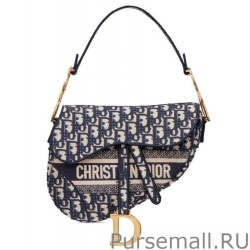 Top Christian Dior Saddle Original Oblique Embroidered Canvas Bag Dark Blue