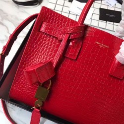 High Quality YSL Saint Lauren Sac De Jour Souple bag In Crocodile Embossed Leather Red