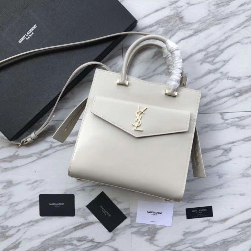 AAA+ YSL Saint Laurent Monogram Cabas Small Uptown Tote Bag White