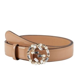 1:1 Mirror Gucci Leather Belts With Pearl And Crystal Interlocking G Buckle 388989 DKE1G 2772