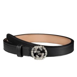 7 Star Gucci Thin Leather Belts With Crystal Interlocking G Buckle 354380 AP0IN 8176