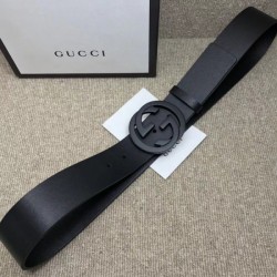 Fashion belt with interlocking G Black Buckle 368186