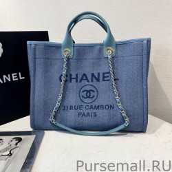 Inspired Deauville Mixed Fibers With Pearl Shopping Bag A66941 Blue