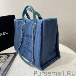 Inspired Deauville Mixed Fibers With Pearl Shopping Bag A66941 Blue