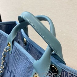 Inspired Deauville Mixed Fibers With Pearl Shopping Bag A66941 Blue