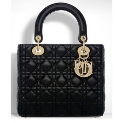 UK Dior Lady Dior Medium Classic Tote Bag With Lambskin Black