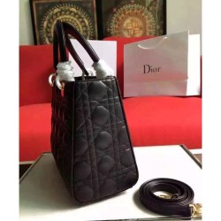 UK Dior Lady Dior Medium Classic Tote Bag With Lambskin Black